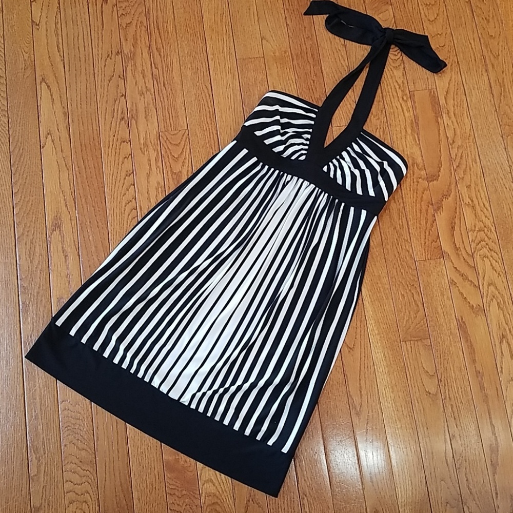 Black white striped halter dress